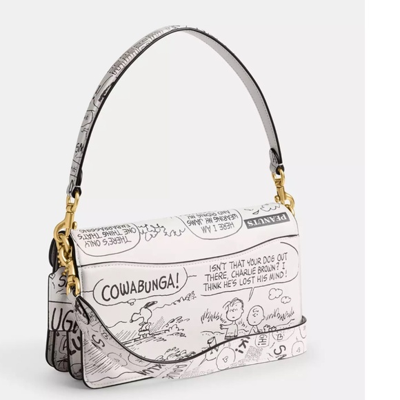 Authentic Coach X Peanuts Tabby Shoulder Bag 26 With Newspaper Print - Picture 2 of 5
